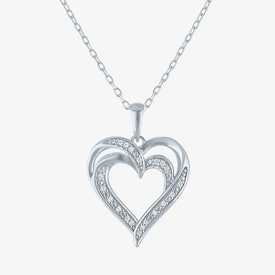 Yes, Please! (G-H / Si2-I1) Womens Diamond Accent Lab Grown White Diamond Sterling Silver Heart 18 Inch Pendant Necklace