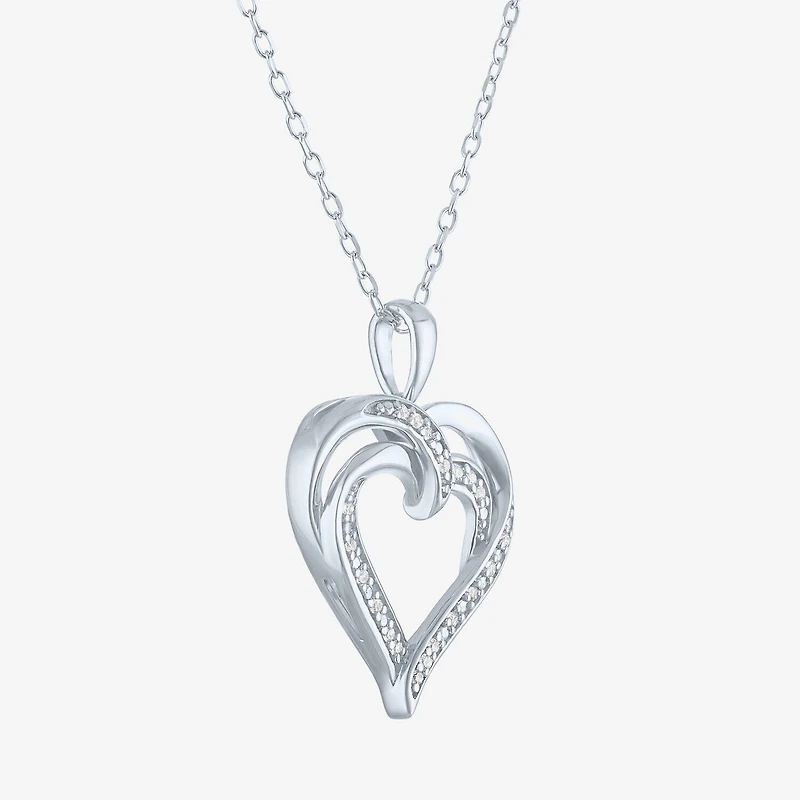 Yes, Please! (G-H / Si2-I1) Womens Diamond Accent Lab Grown White Diamond Sterling Silver Heart 18 Inch Pendant Necklace