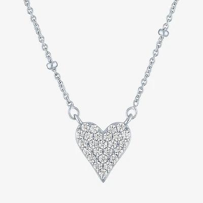Yes, Please! Womens Lab Created White Sapphire Sterling Silver Heart 16 Inch Pendant Necklace