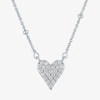 Yes, Please! Womens Lab Created White Sapphire Sterling Silver Heart 16 Inch Pendant Necklace