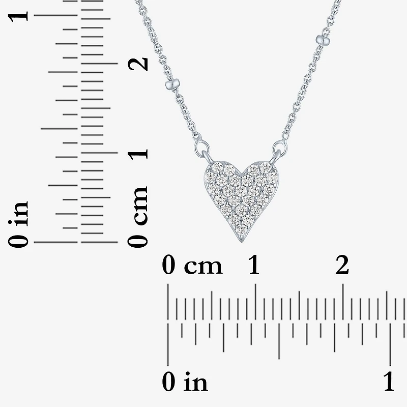 Yes, Please! Womens Lab Created White Sapphire Sterling Silver Heart 16 Inch Pendant Necklace