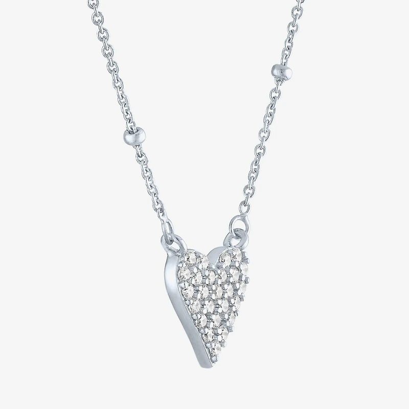 Yes, Please! Womens Lab Created White Sapphire Sterling Silver Heart 16 Inch Pendant Necklace