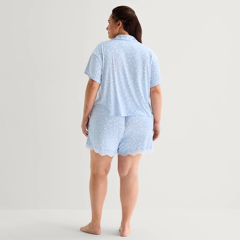 Ambrielle Womens V-Neck Short Sleeve 2-pc. Plus Pajama Set