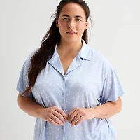 Ambrielle Womens V-Neck Short Sleeve 2-pc. Plus Pajama Set