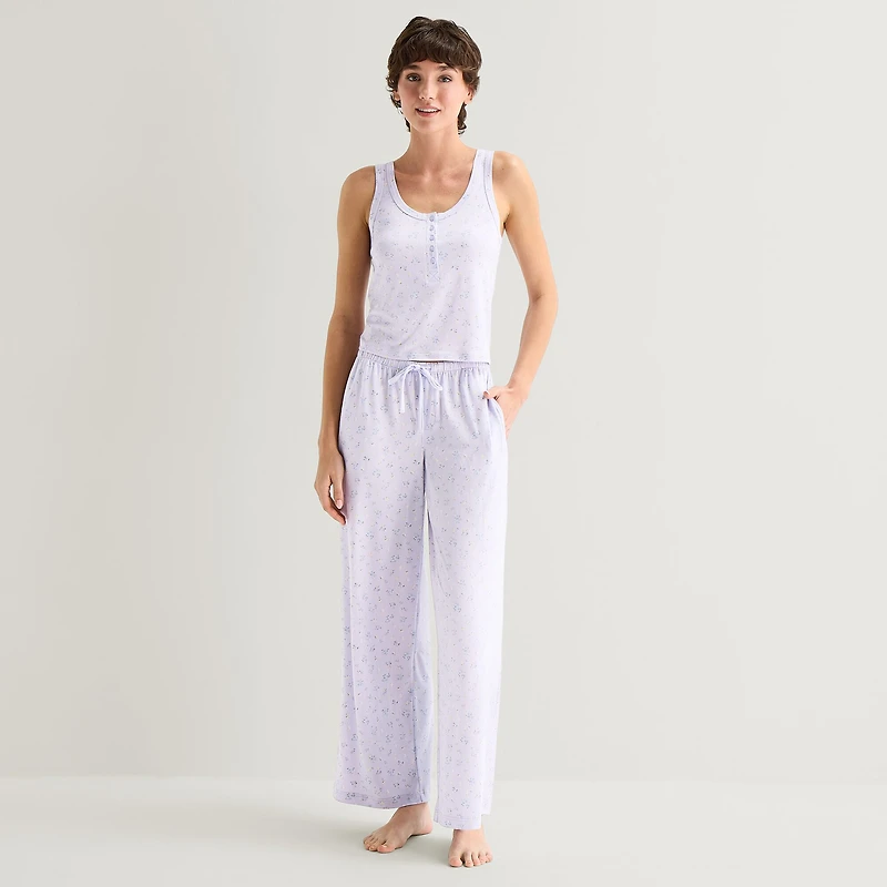 Arizona Body Cloud Kissed Womens Henley Neck Sleeveless Juniors Pajama Top