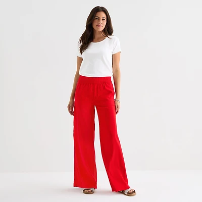 St. John's Bay Womens Tall Wide Leg Mid Rise Pull-On Pant