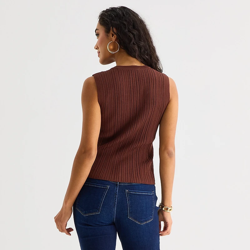 Bold Elements Womens Crew Neck Button Open Front Sweater Vest