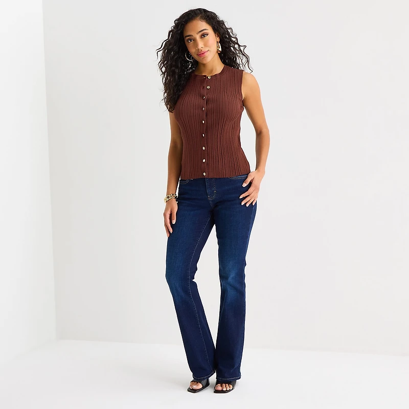 Bold Elements Womens Crew Neck Button Open Front Sweater Vest