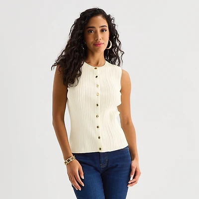 Bold Elements Womens Crew Neck Button Open Front Sweater Vest
