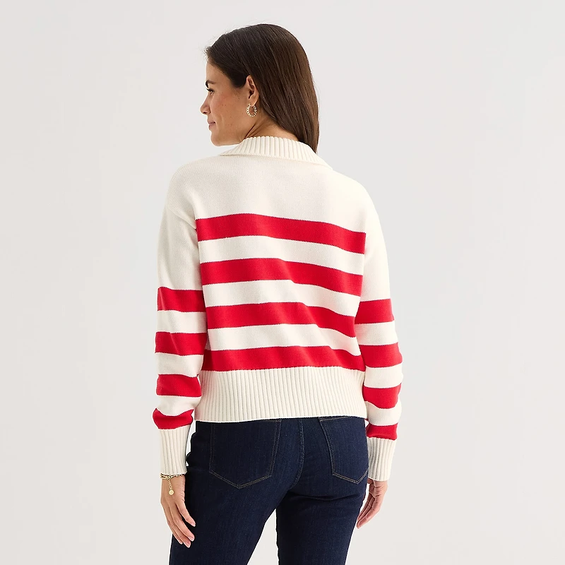 St. John's Bay Womens Long Sleeve Open Front Zipper Striped Cardigan