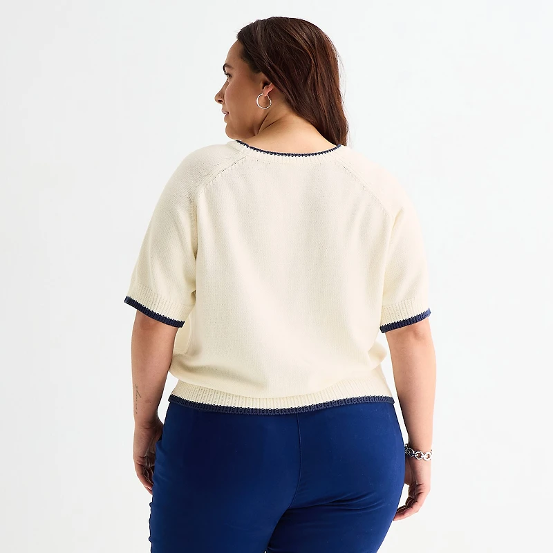 St. John's Bay Plus Womens Crew Neck Elbow Sleeve Pullover Sweater