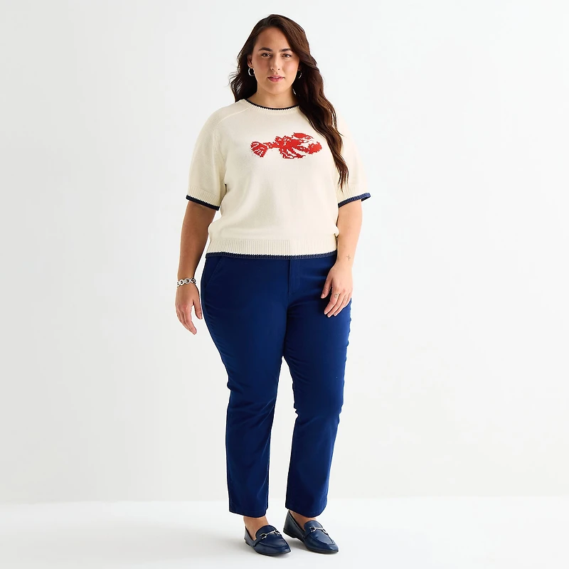 St. John's Bay Plus Womens Crew Neck Elbow Sleeve Pullover Sweater