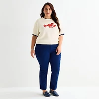 St. John's Bay Plus Womens Crew Neck Elbow Sleeve Pullover Sweater