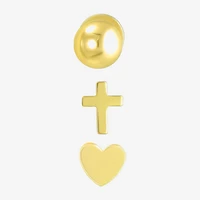 Gold Addiction Womens 10K Gold Ball Cross Heart 3 Pair Earring Set