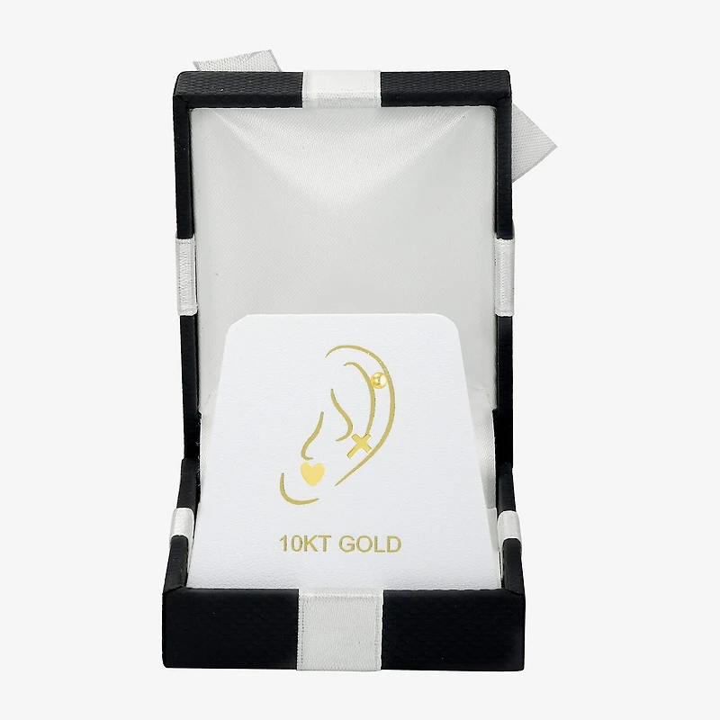 Gold Addiction Womens 10K Gold Ball Cross Heart 3 Pair Earring Set