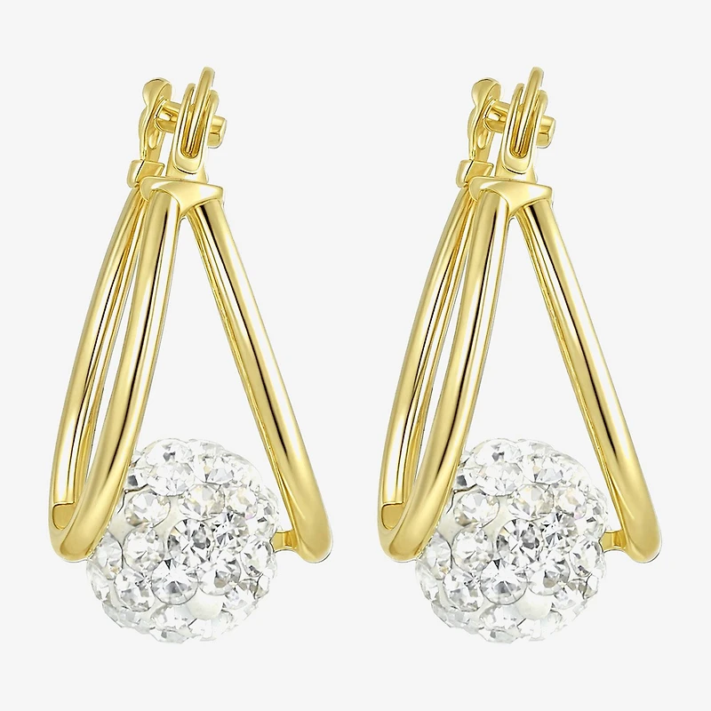 Womens White 10K Gold 15mm Round Hoop Earrings