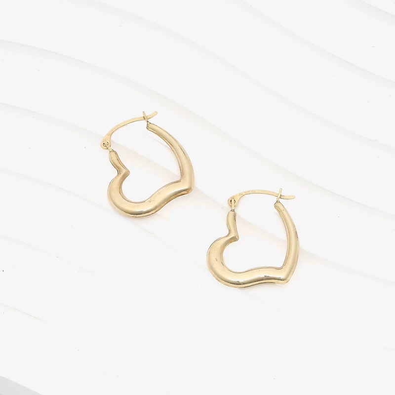 Womens 14K Gold 19mm Heart Hoop Earrings