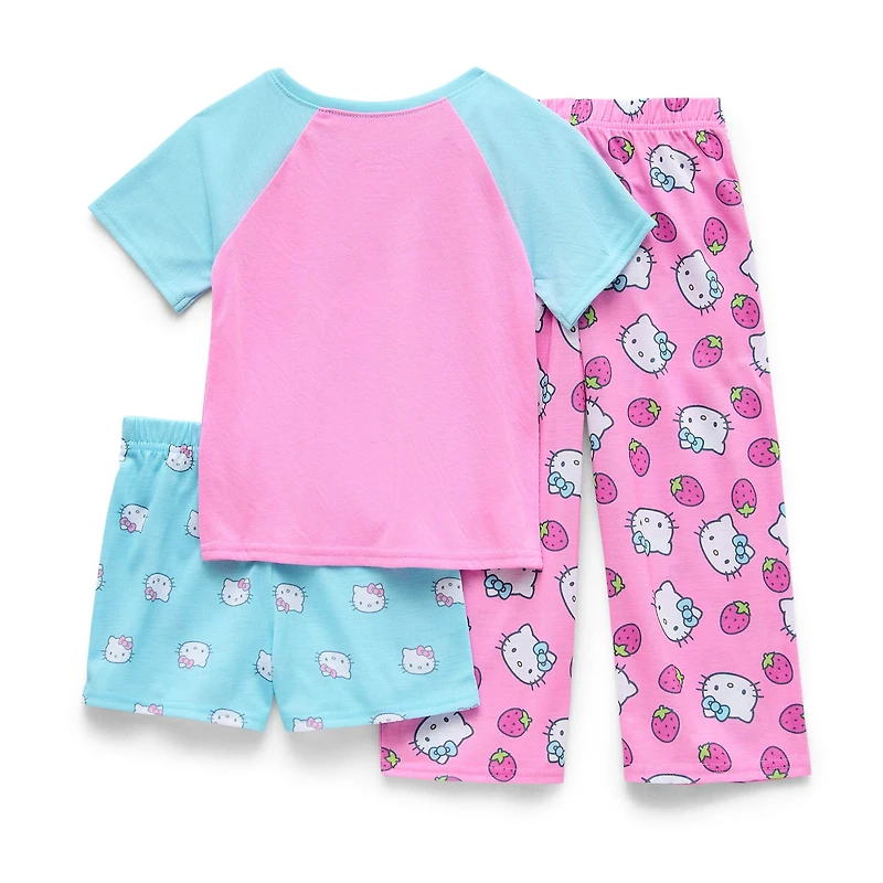 Toddler Girls Hello Kitty Crew Neck Short Sleeve 3-pc. Pajama Set