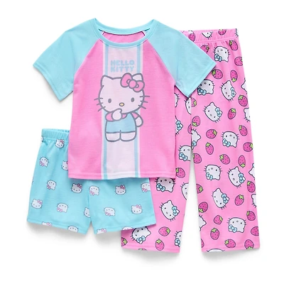 Toddler Girls Hello Kitty Crew Neck Short Sleeve 3-pc. Pajama Set