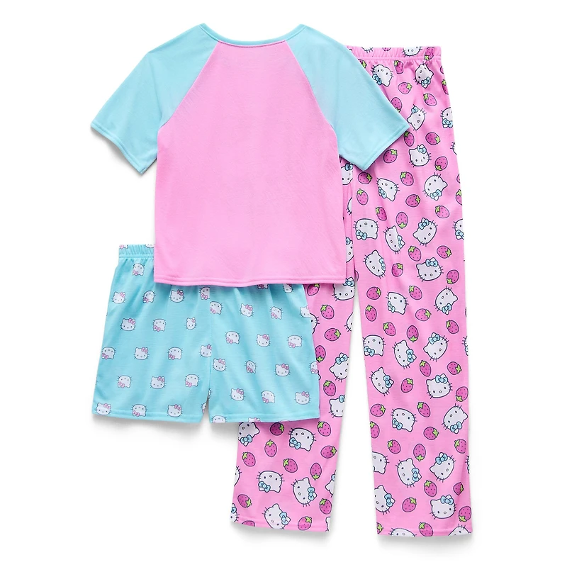 Little & Big Kid Girls Hello Kitty Crew Neck Short Sleeve 3-pc. Pajama Set