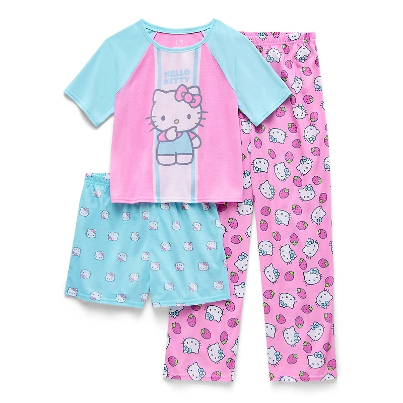 Little & Big Kid Girls Hello Kitty Crew Neck Short Sleeve 3-pc. Pajama Set