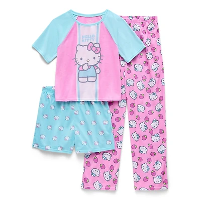 Little & Big Kid Girls Hello Kitty Crew Neck Short Sleeve 3-pc. Pajama Set