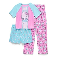 Little & Big Kid Girls Hello Kitty Crew Neck Short Sleeve 3-pc. Pajama Set