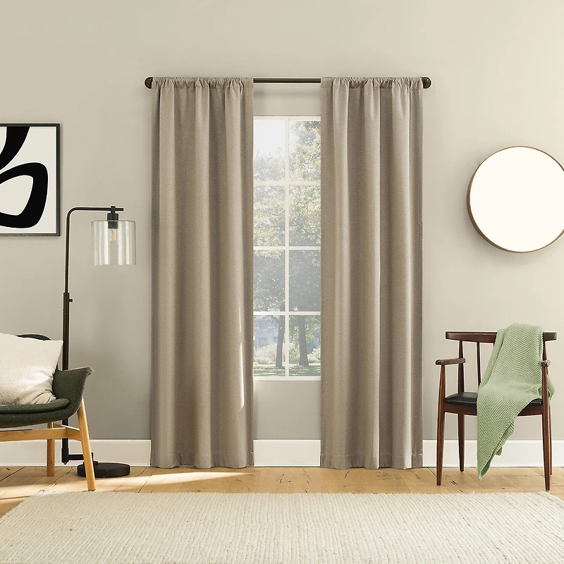 Sun Zero Presley Herringbone Magnetic Rod Pocket 100% Blackout Set of 2 Curtain Panel
