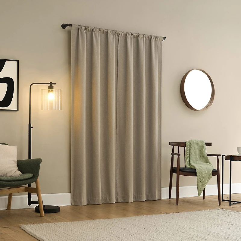 Sun Zero Presley Herringbone Magnetic Rod Pocket 100% Blackout Set of 2 Curtain Panel