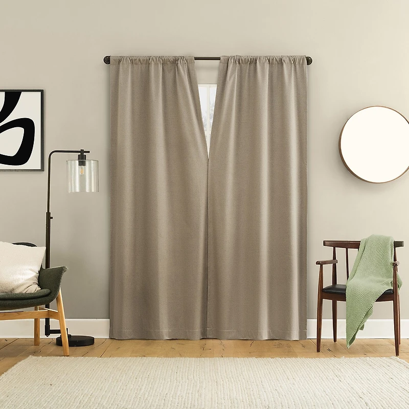 Sun Zero Presley Herringbone Magnetic Rod Pocket 100% Blackout Set of 2 Curtain Panel