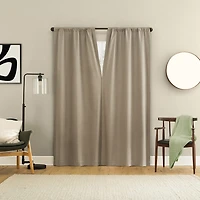 Sun Zero Presley Herringbone Magnetic Rod Pocket 100% Blackout Set of 2 Curtain Panel