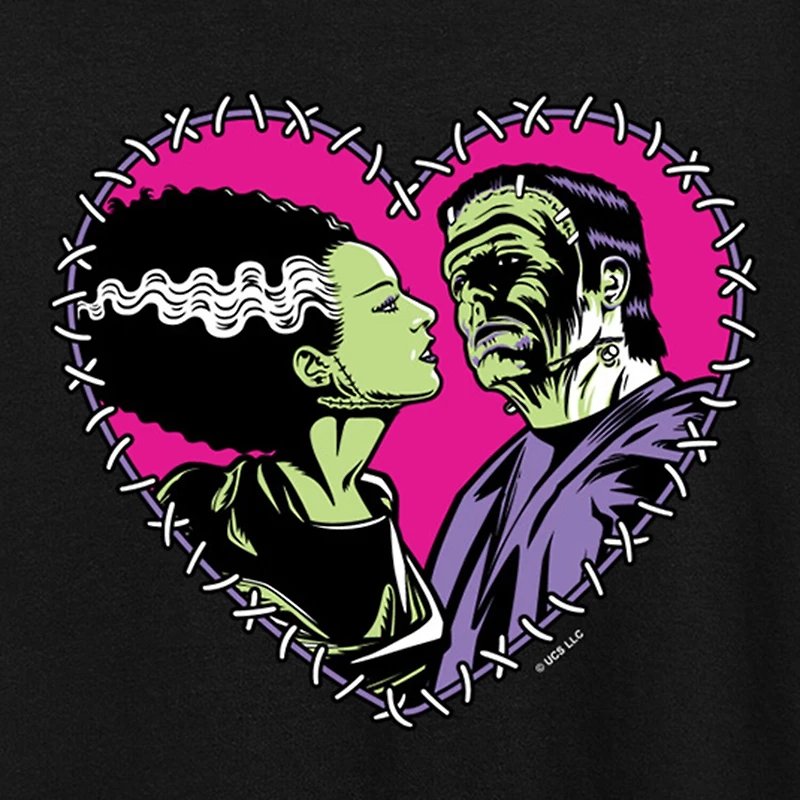 Frankenstein And Bride Heart Womens Crew Neck Short Sleeve Regular Fit Graphic T-Shirt