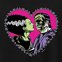 Frankenstein And Bride Heart Womens Crew Neck Short Sleeve Regular Fit Graphic T-Shirt