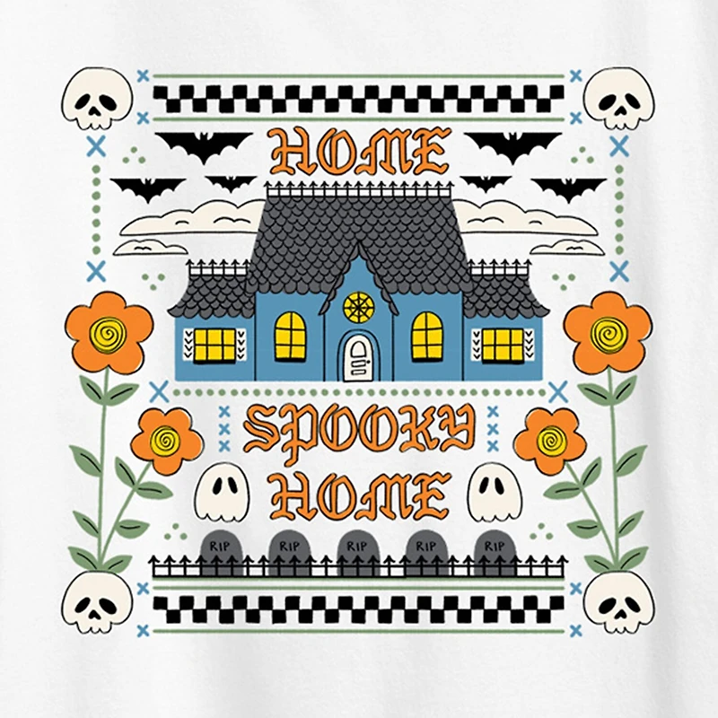 Home Spooky Womens Crew Neck Short Sleeve Regular Fit Graphic T-Shirt