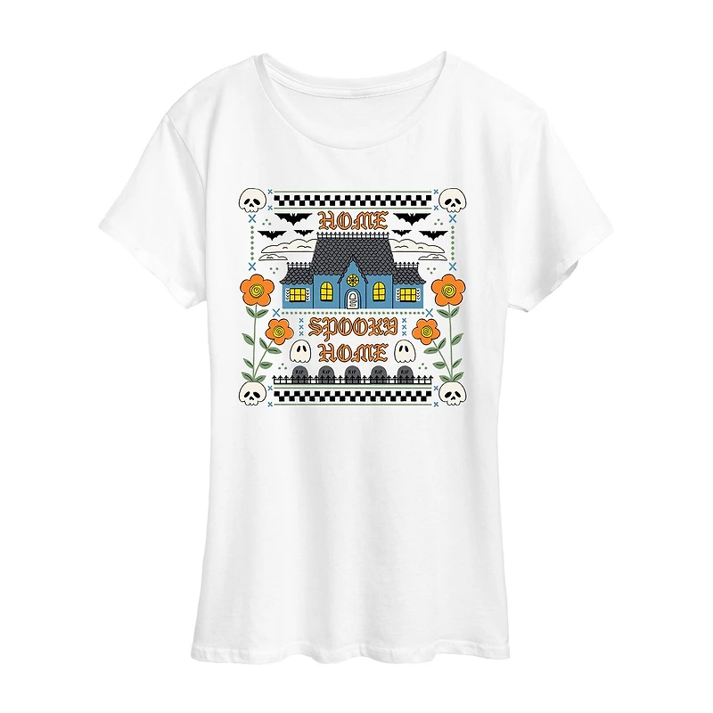 Home Spooky Womens Crew Neck Short Sleeve Regular Fit Graphic T-Shirt