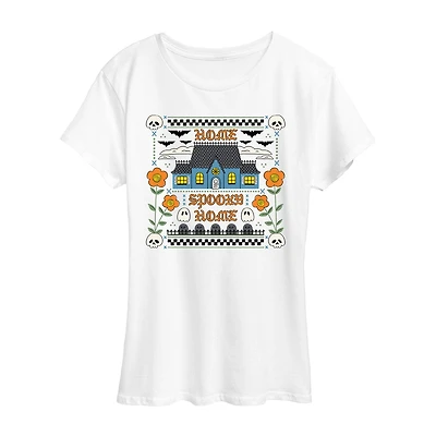 Home Spooky Womens Crew Neck Short Sleeve Regular Fit Graphic T-Shirt