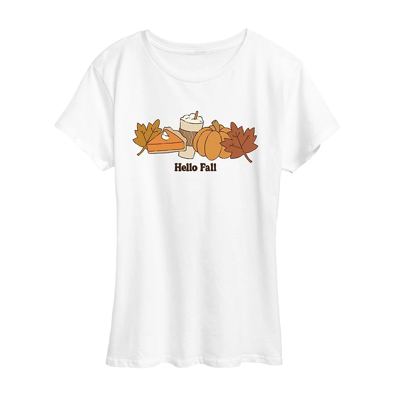 Hello Fall Womens Crew Neck Short Sleeve Regular Fit Graphic T-Shirt