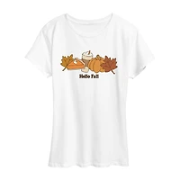 Hello Fall Womens Crew Neck Short Sleeve Regular Fit Graphic T-Shirt