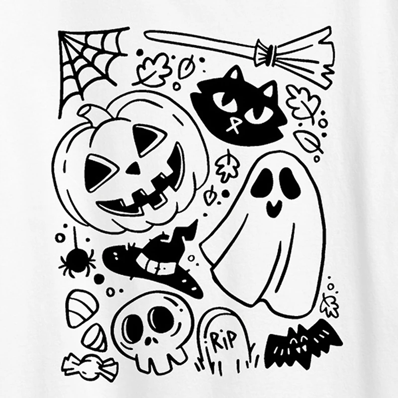 Halloween Doodle Womens Crew Neck Short Sleeve Regular Fit Graphic T-Shirt