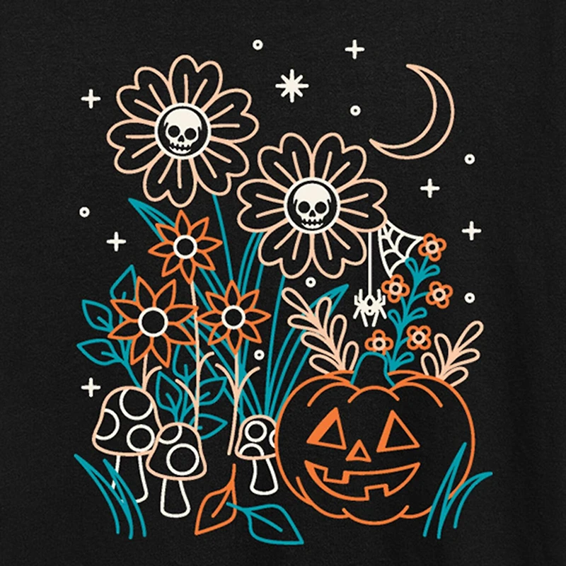 Halloween Flowers Womens Crew Neck Short Sleeve Regular Fit Graphic T-Shirt