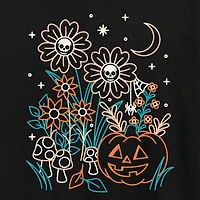Halloween Flowers Womens Crew Neck Short Sleeve Regular Fit Graphic T-Shirt