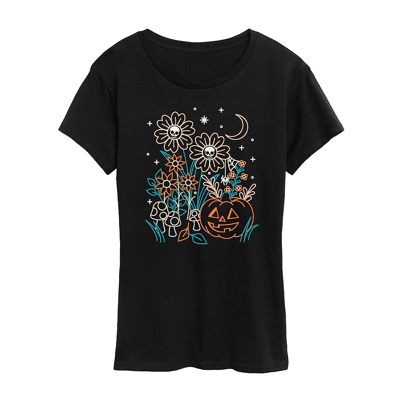 Halloween Flowers Womens Crew Neck Short Sleeve Regular Fit Graphic T-Shirt