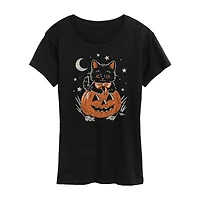 Halloween Kitten Womens Crew Neck Short Sleeve Regular Fit Graphic T-Shirt