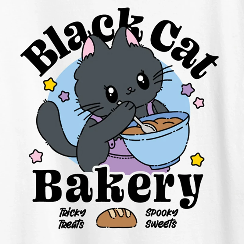 Black Cat Bakery Womens Crew Neck Short Sleeve Regular Fit Graphic T-Shirt