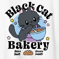 Black Cat Bakery Womens Crew Neck Short Sleeve Regular Fit Graphic T-Shirt