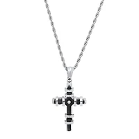 Mens Diamond Accent Cubic Zirconia Stainless Steel Cross 18 Inch Pendant Necklace