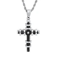 Mens Diamond Accent Cubic Zirconia Stainless Steel Cross 18 Inch Pendant Necklace
