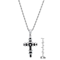 Mens Diamond Accent Cubic Zirconia Stainless Steel Cross 18 Inch Pendant Necklace