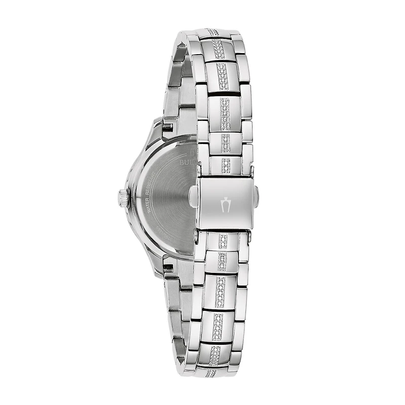 Bulova Crystal Womens Crystal Accent Silver Tone Stainless Steel Bracelet Watch 96l291
