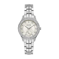 Bulova Crystal Womens Crystal Accent Silver Tone Stainless Steel Bracelet Watch 96l291